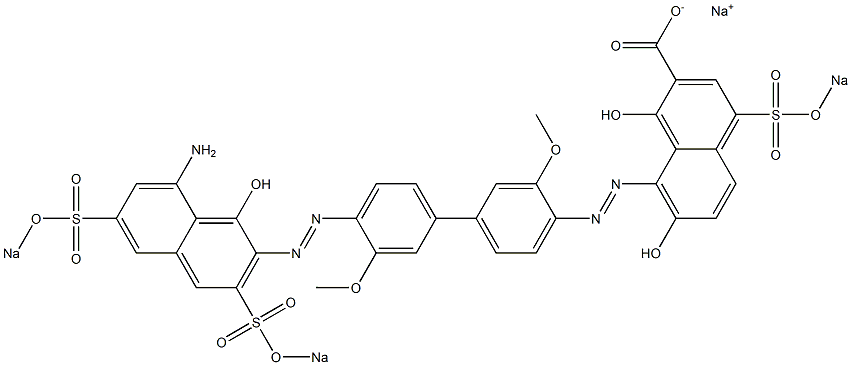 1,7-Dihydroxy-8-[[4'-[[8-amino-1-hydroxy-3,6-bis(sodiosulfo)-2-naphthalenyl]azo]-3,3'-dimethoxy-1,1'-biphenyl-4-yl]azo]-4-(sodiosulfo)naphthalene-2-carboxylic acid sodium salt 结构式