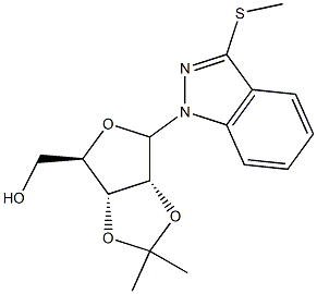 2-O,3-O-(Isopropylidene)-1-[3-(methylthio)-1H-indazol-1-yl]-1-deoxy-D-ribofuranose 结构式