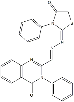 3-(Phenyl)-2-[2-[(2,3,4,5-tetrahydro-3-phenyl-4-oxothiazole)-2-ylidene]hydrazonomethyl]quinazoline-4(3H)-one 结构式