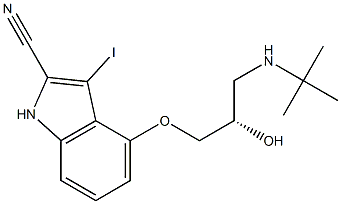 4-[(S)-3-[(1,1-Dimethylethyl)amino]-2-hydroxypropoxy]-3-iodo-1H-indole-2-carbonitrile 结构式