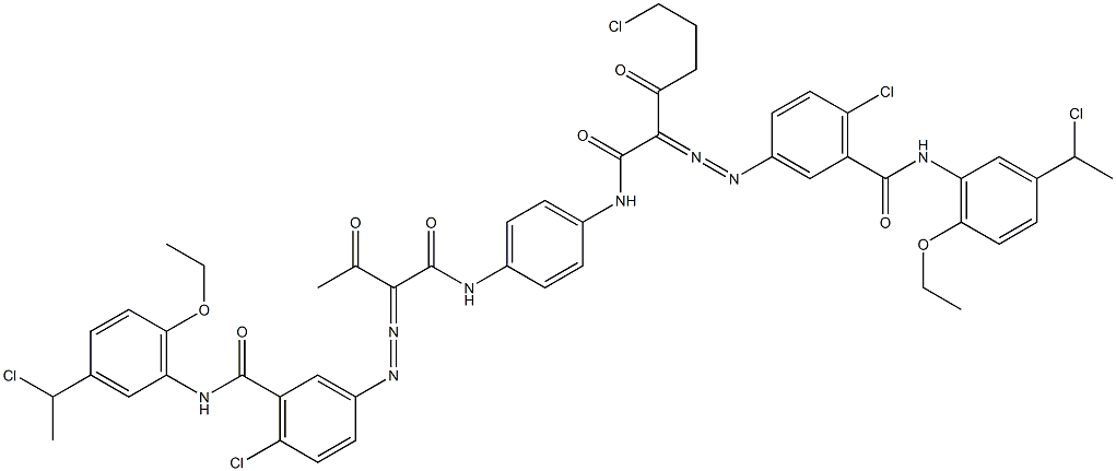 3,3'-[2-(2-Chloroethyl)-1,4-phenylenebis[iminocarbonyl(acetylmethylene)azo]]bis[N-[3-(1-chloroethyl)-6-ethoxyphenyl]-6-chlorobenzamide] 结构式