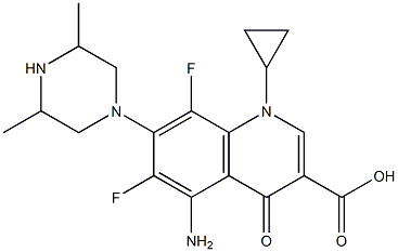 5-Amino-1-cyclopropyl-6,8-difluoro-1,4-dihydro-4-oxo-7-(3,5-dimethyl-1-piperazinyl)quinoline-3-carboxylic acid 结构式