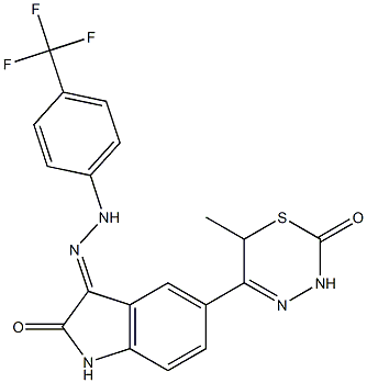 1,3-Dihydro-3-[2-[4-(trifluoromethyl)phenyl]hydrazono]-5-[(6-methyl-2-oxo-3,6-dihydro-2H-1,3,4-thiadiazine)-5-yl]-2H-indole-2-one 结构式