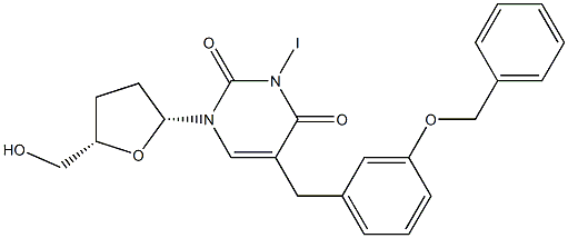 5-[3-(Benzyloxy)benzyl]-3-iodo-2',3'-dideoxyuridine 结构式