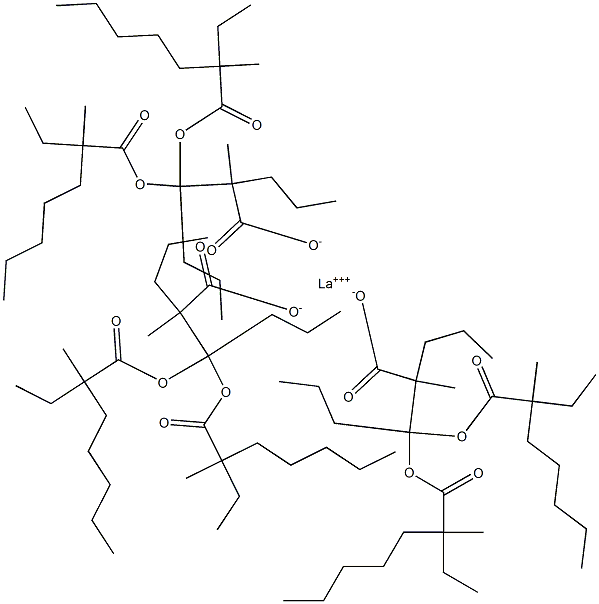Lanthanum bis(2-ethyl-2-methylheptanoate)(2-methyl-2-propylhexanoate) 结构式