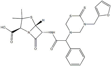 6-[2-Phenyl-2-[(3-furfuryl-2-thioxo-3,4,5,6-tetrahydro-2H-1,3,5-thiadiazin)-5-yl]acetylamino]penicillanic acid 结构式