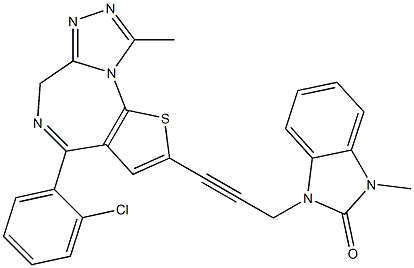 4-(2-Chlorophenyl)-9-methyl-2-[3-[(2,3-dihydro-3-methyl-2-oxo-1H-benzimidazol)-1-yl]-1-propynyl]-6H-thieno[3,2-f][1,2,4]triazolo[4,3-a][1,4]diazepine 结构式