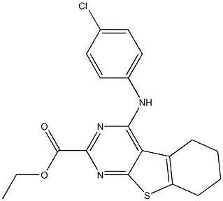 5,6,7,8-Tetrahydro-4-(4-chlorophenylamino)[1]benzothieno[2,3-d]pyrimidine-2-carboxylic acid ethyl ester 结构式