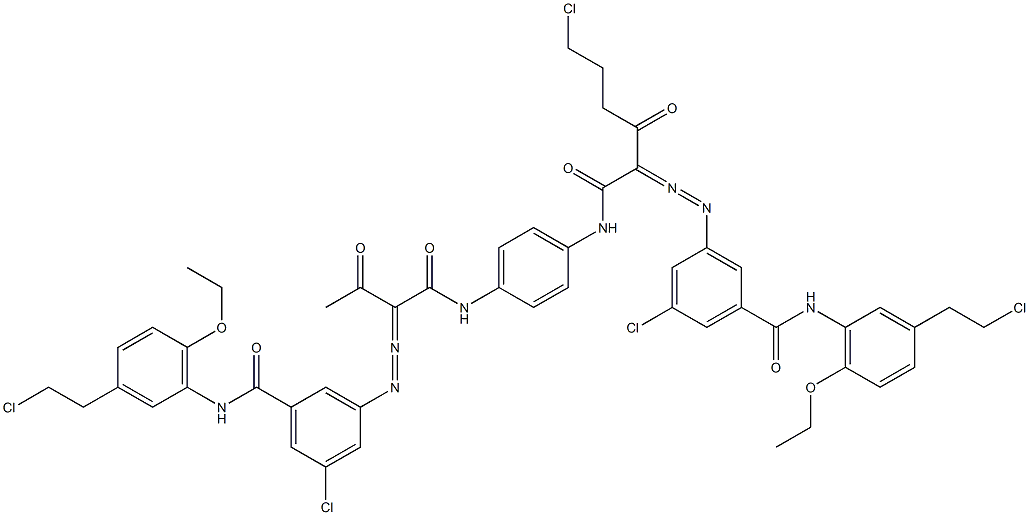 3,3'-[2-(2-Chloroethyl)-1,4-phenylenebis[iminocarbonyl(acetylmethylene)azo]]bis[N-[3-(2-chloroethyl)-6-ethoxyphenyl]-5-chlorobenzamide] 结构式