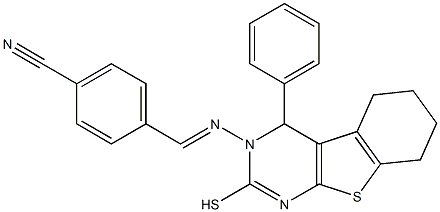 3,4,5,6,7,8-Hexahydro-3-(p-cyanobenzylideneamino)-4-phenyl[1]benzothieno[2,3-d]pyrimidine-2-thiol 结构式
