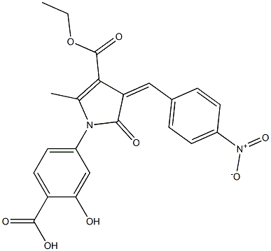 1-[3-Hydroxy-4-(hydroxycarbonyl)phenyl]-2-methyl-5-oxo-4-[4-nitrobenzylidene]-4,5-dihydro-1H-pyrrole-3-carboxylic acid ethyl ester 结构式