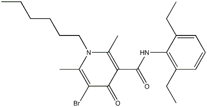 N-(2,6-Diethylphenyl)-1,4-dihydro-2,6-dimethyl-5-bromo-4-oxo-1-hexyl-3-pyridinecarboxamide 结构式