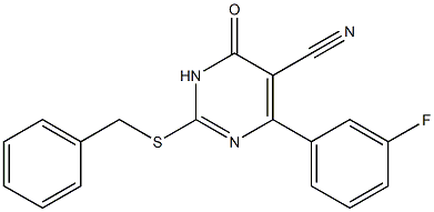 3,4-Dihydro-6-(3-fluorophenyl)-2-[benzylthio]-4-oxopyrimidine-5-carbonitrile 结构式