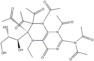 (6R)-1,6,7,7,8-Pentaacetyl-2-(diacetylamino)-6-[(1R,2S)-1,2,3-trihydroxypropyl]-5-ethyl-5,6,7,8-tetrahydropteridin-4(1H)-one 结构式