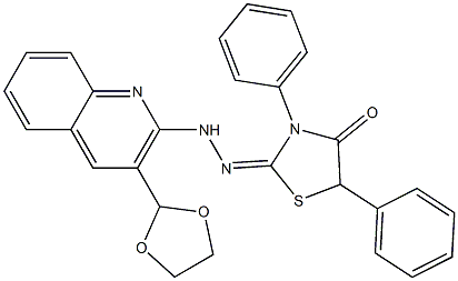 2-[2-[3-(1,3-Dioxolane-2-yl)quinoline-2-yl]hydrazono]-3-phenyl-5-phenylthiazolidine-4-one 结构式