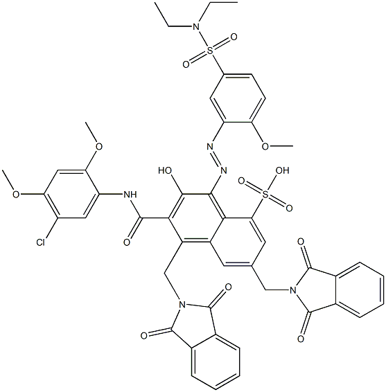 3-[(5-Chloro-2,4-dimethoxyphenyl)aminocarbonyl]-1-[5-[(diethylamino)sulfonyl]-2-methoxyphenylazo]-2-hydroxy-4,6-bis(phthalimidylmethyl)naphthalene-8-sulfonic acid 结构式