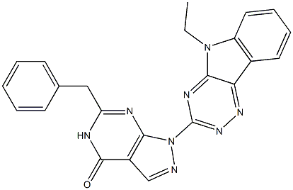 6-Benzyl-1-(5-ethyl-5H-1,2,4-triazino[5,6-b]indol-3-yl)-1H-pyrazolo[3,4-d]pyrimidin-4(5H)-one 结构式