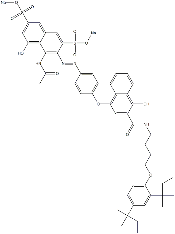 4-[4-[8-(Acetylamino)-1-hydroxy-3,6-bis(sodiosulfo)-7-naphtylazo]phenoxy]-N-[4-(2,4-di-tert-pentylphenoxy)butyl]-1-hydroxy-2-naphthamide 结构式