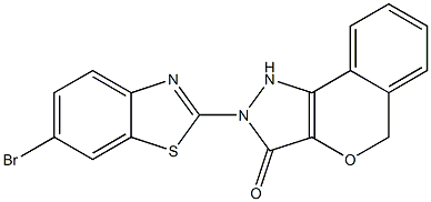 1,5-Dihydro-2-(6-bromobenzothiazol-2-yl)[2]benzopyrano[4,3-c]pyrazol-3(2H)-one 结构式