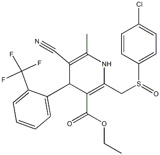 5-Cyano-1,4-dihydro-6-methyl-2-[(4-chlorophenylsulfinyl)methyl]-4-(2-trifluoromethylphenyl)pyridine-3-carboxylic acid ethyl ester 结构式