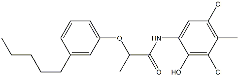 2-[2-(3-Pentylphenoxy)propanoylamino]-4,6-dichloro-5-methylphenol 结构式