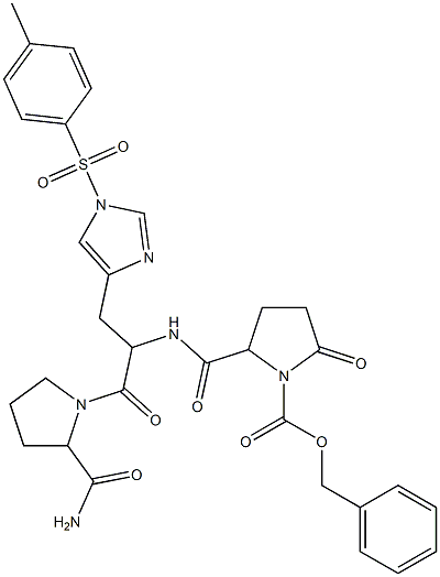 1-[2-[[[1-(Benzyloxycarbonyl)-5-oxopyrrolidin-2-yl]carbonyl]amino]-3-[1-(4-methylphenylsulfonyl)-1H-imidazol-4-yl]-1-oxopropyl]pyrrolidine-2-carboxamide 结构式