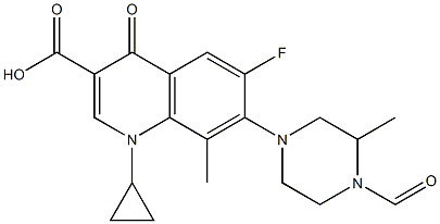 1-Cyclopropyl-6-fluoro-8-methyl-1,4-dihydro-7-(3-methyl-4-formylpiperazin-1-yl)-4-oxoquinoline-3-carboxylic acid 结构式