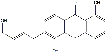 1,5-Dihydroxy-6-(3-methyl-4-hydroxy-2-butenyl)xanthone 结构式