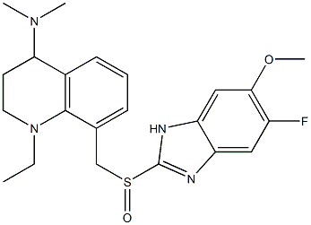 1-Ethyl-1,2,3,4-tetrahydro-4-dimethylamino-8-(5-fluoro-6-methoxy-1H-benzimidazol-2-ylsulfinylmethyl)quinoline 结构式