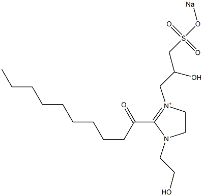 1-(2-Hydroxyethyl)-3-[2-hydroxy-3-(sodiooxysulfonyl)propyl]-2-decanoyl-2-imidazoline-3-ium 结构式