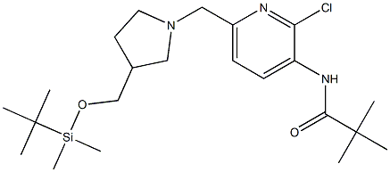 N-(6-((3-((tert-Butyldimethylsilyloxy)methyl)pyrrolidin-1-yl)methyl)-2-chloropyridin-3-yl)pivalamide 结构式