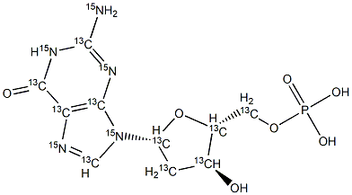 2′-脱氧鸟苷-13C10,15N5 5′-单磷酸 钠盐 结构式