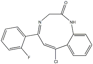 7-氯-5-(2-氟苯基)-1,3-二氢-1,4-苯并二氮杂卓-2-酮(简称环合物) 结构式