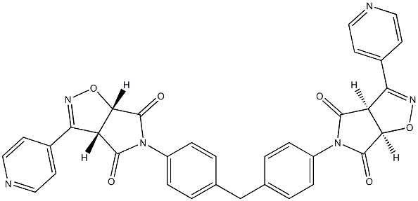 (1S,5R)-3-[4-[[4-[(1R,5S)-2,4-dioxo-6-pyridin-4-yl-8-oxa-3,7-diazabicyclo[3.3.0]oct-6-en-3-yl]phenyl]methyl]phenyl]-6-pyridin-4-yl-8-oxa-3,7-diazabicyclo[3.3.0]oct-6-ene-2,4-dione 结构式