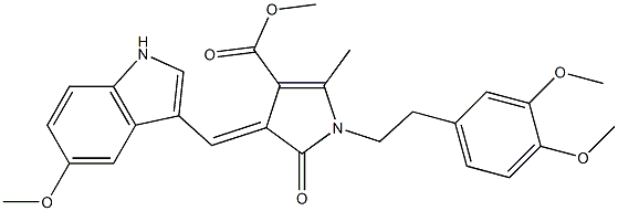 methyl 1-(3,4-dimethoxyphenethyl)-3-[(Z)-(5-methoxy-1H-indol-3-yl)methylidene]-5-methyl-2-oxo-1,2-dihydro-3H-pyrrole-4-carboxylate 结构式