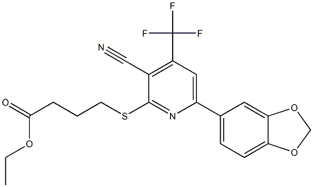 ethyl 4-{[6-(1,3-benzodioxol-5-yl)-3-cyano-4-(trifluoromethyl)-2-pyridinyl]sulfanyl}butanoate 结构式