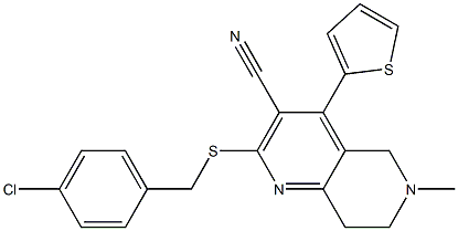 2-[(4-chlorobenzyl)sulfanyl]-6-methyl-4-(2-thienyl)-5,6,7,8-tetrahydro[1,6]naphthyridine-3-carbonitrile 结构式