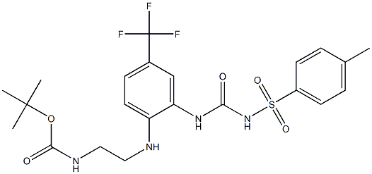 tert-butyl N-{2-[2-[({[(4-methylphenyl)sulfonyl]amino}carbonyl)amino]-4-(trifluoromethyl)anilino]ethyl}carbamate 结构式