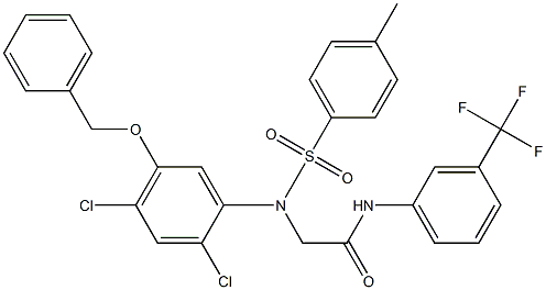 2-{5-(benzyloxy)-2,4-dichloro[(4-methylphenyl)sulfonyl]anilino}-N-[3-(trifluoromethyl)phenyl]acetamide 结构式