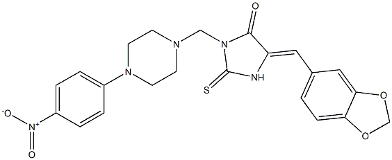 5-(1,3-benzodioxol-5-ylmethylene)-3-{[4-(4-nitrophenyl)piperazino]methyl}-2-thioxotetrahydro-4H-imidazol-4-one 结构式