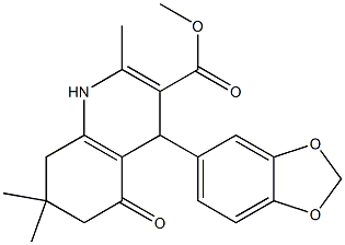methyl 4-(1,3-benzodioxol-5-yl)-2,7,7-trimethyl-5-oxo-1,4,5,6,7,8-hexahydroquinoline-3-carboxylate 结构式