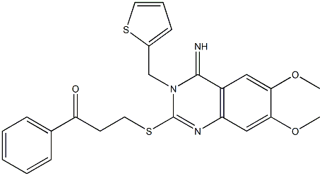 3-{[4-imino-6,7-dimethoxy-3-(2-thienylmethyl)-3,4-dihydro-2-quinazolinyl]sulfanyl}-1-phenyl-1-propanone 结构式