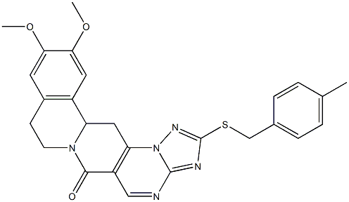 11,12-dimethoxy-2-[(4-methylbenzyl)sulfanyl]-8,9,13b,14-tetrahydro-6H-[1,2,4]triazolo[5'',1'':2',3']pyrimido[4',5':4,5]pyrido[2,1-a]isoquinolin-6-one 结构式