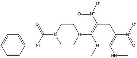 4-[1-methyl-6-(methylamino)-3,5-dinitro-1,4-dihydro-2-pyridinyl]-N-phenyltetrahydro-1(2H)-pyrazinecarboxamide 结构式