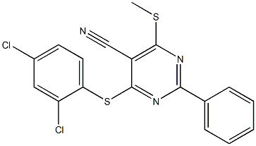 4-[(2,4-dichlorophenyl)thio]-6-(methylthio)-2-phenylpyrimidine-5-carbonitrile 结构式