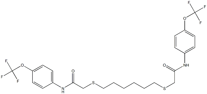 2-{[6-({2-oxo-2-[4-(trifluoromethoxy)anilino]ethyl}sulfanyl)hexyl]sulfanyl}-N-[4-(trifluoromethoxy)phenyl]acetamide 结构式