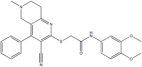 2-[(3-cyano-6-methyl-4-phenyl-5,6,7,8-tetrahydro[1,6]naphthyridin-2-yl)sulfanyl]-N-(3,4-dimethoxyphenyl)acetamide 结构式