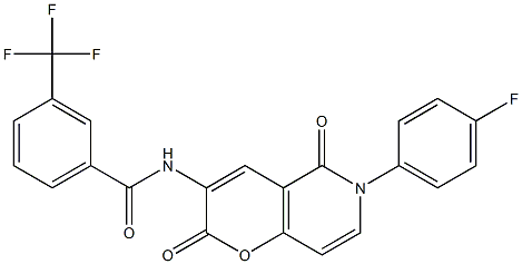 N-[6-(4-fluorophenyl)-2,5-dioxo-5,6-dihydro-2H-pyrano[3,2-c]pyridin-3-yl]-3-(trifluoromethyl)benzenecarboxamide 结构式