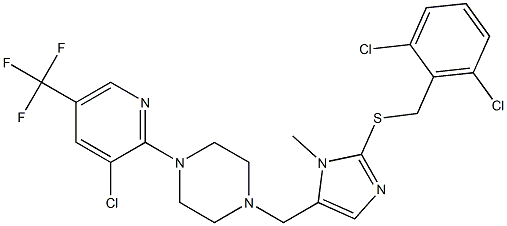 1-[3-chloro-5-(trifluoromethyl)-2-pyridinyl]-4-({2-[(2,6-dichlorobenzyl)sulfanyl]-1-methyl-1H-imidazol-5-yl}methyl)piperazine 结构式