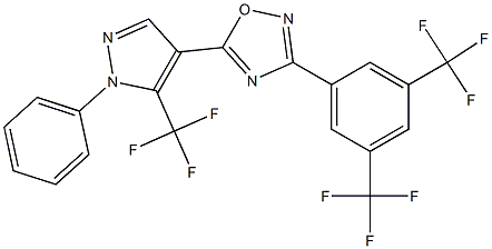 3-[3,5-di(trifluoromethyl)phenyl]-5-[1-phenyl-5-(trifluoromethyl)-1H-pyrazol-4-yl]-1,2,4-oxadiazole 结构式